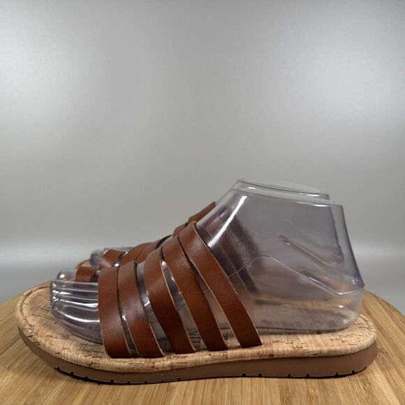 Korks Women's 7 M Shay Brown Faux Leather Strappy Toe Ring Flat‎ Cork Sandals - Picture 3 of 6